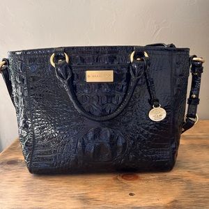 Brahmin Black Shiny Patent Leather Mini Arno Bag